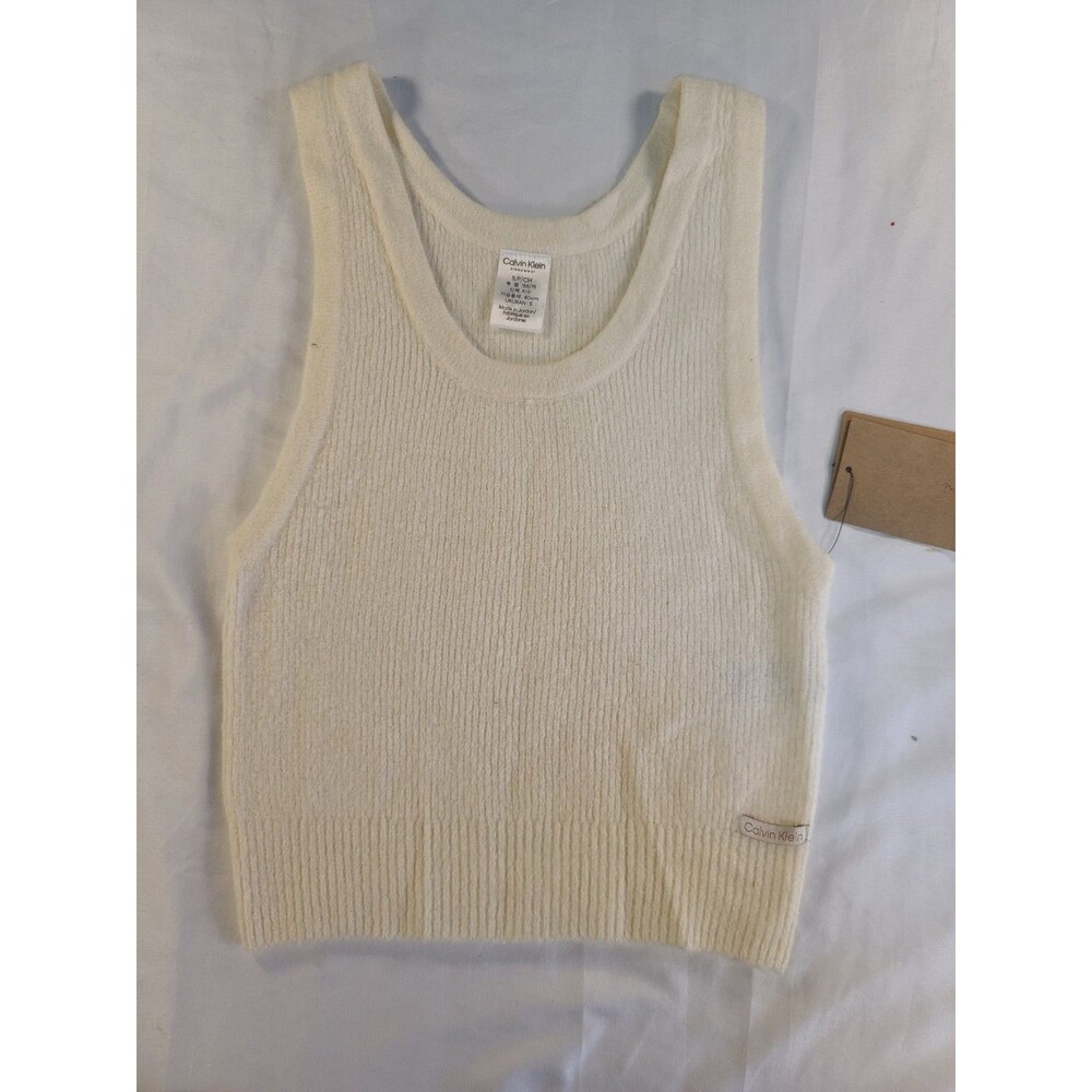 Calvin Klein Sleepwear Women's Small Ivory Ribbed Knit Racerback Crop Tank NWT